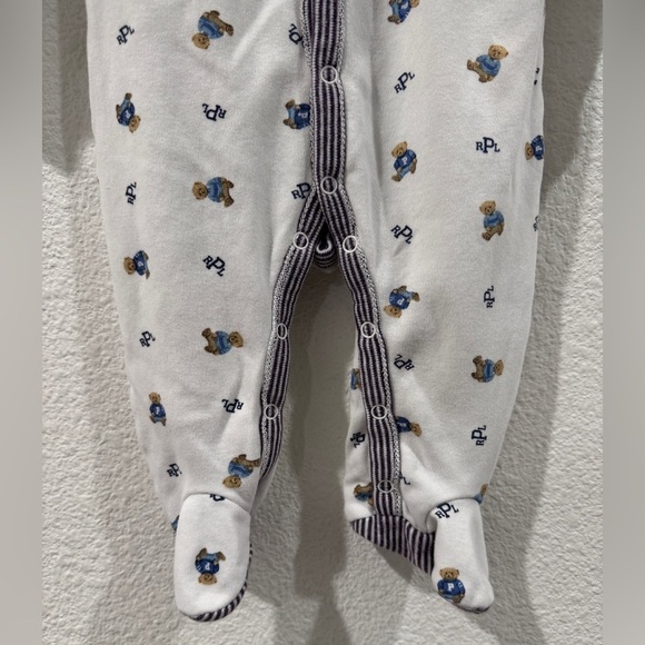 Ralph Lauren Polo Bear Cotton Footed White Striped Logo Coverall Size 3 Months - Picture 6 of 15